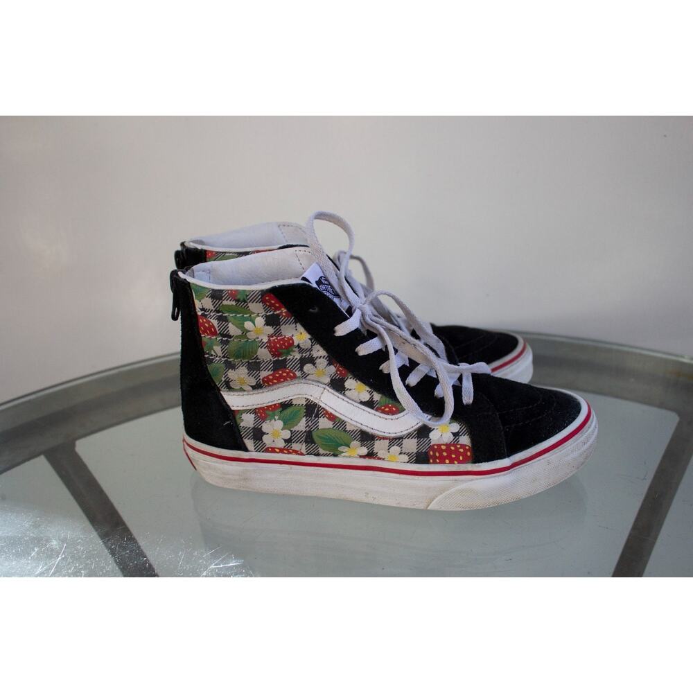 VANS‎ Sneakers SK8 Suede Hi Zip Strawberry Gingham Black Shoes Kids Size 3